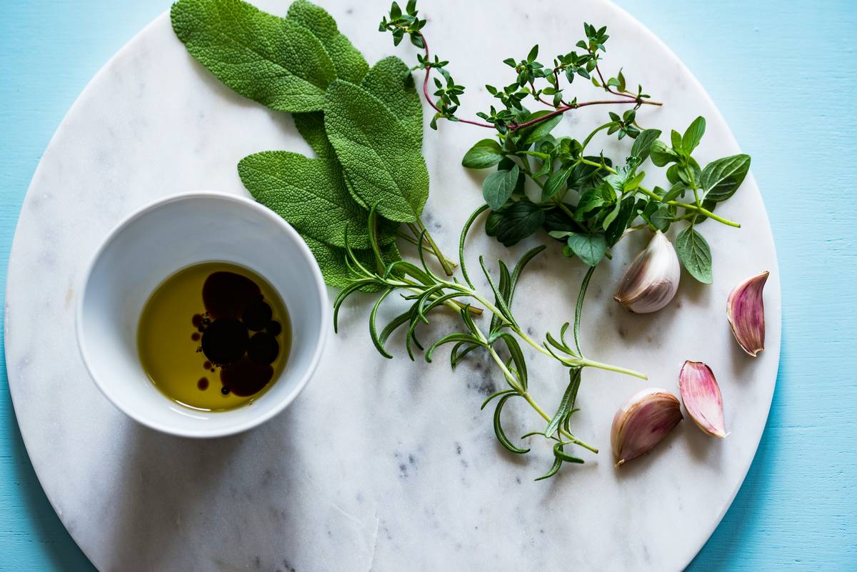 Gourmet additions of organic herbs enhancing skincare-supportive meals